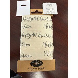 Merry Christmas Cotton Ribbon Vintage Holiday Craft Decor 10 Yards By Kathy